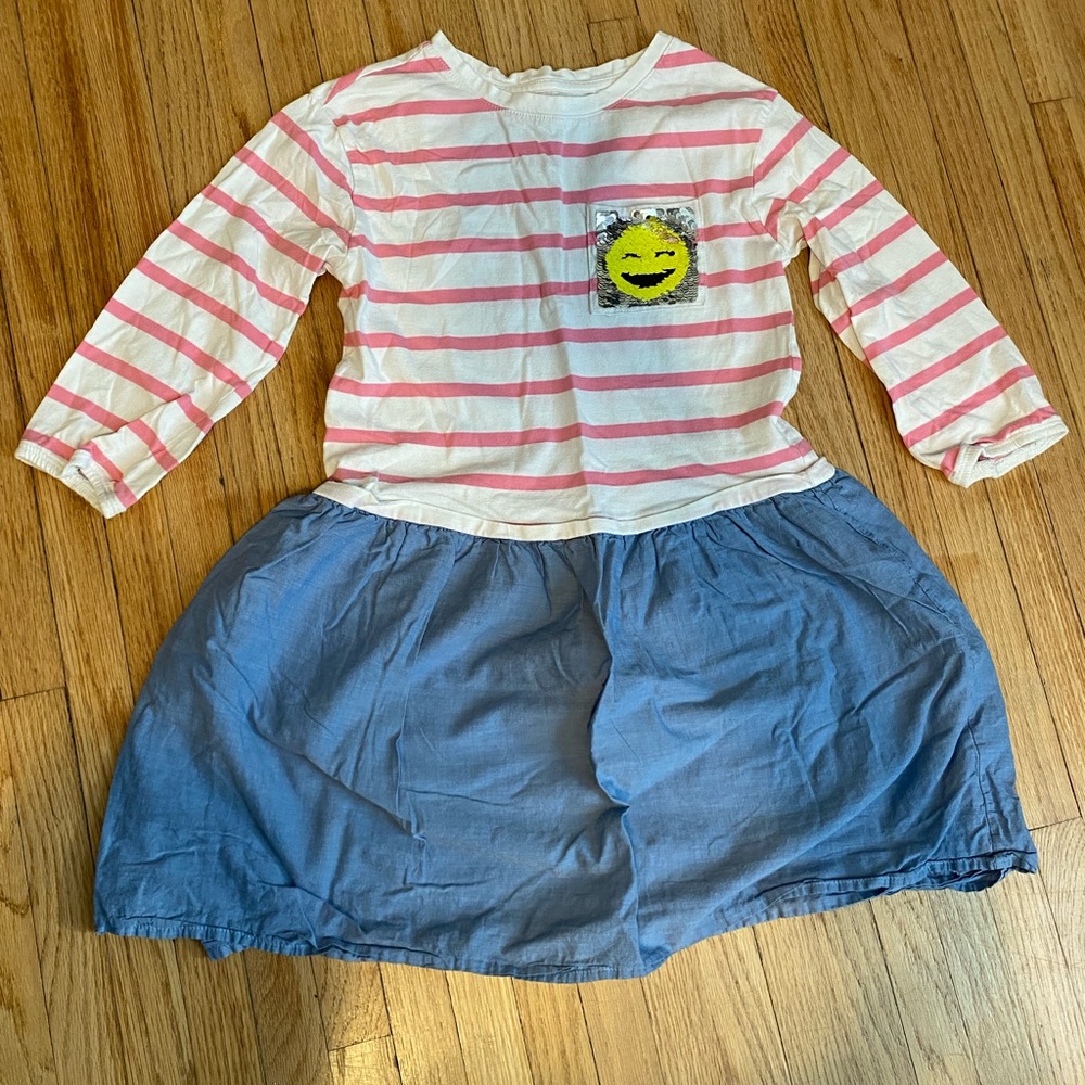 Gap Girl 8 flip sequin smiley Striped Pink and White Top with Blue Skirt Dress